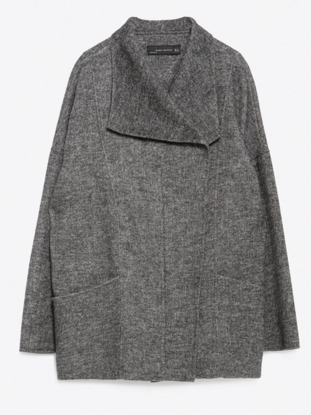 Zara Grey Wool Open-Front Coat